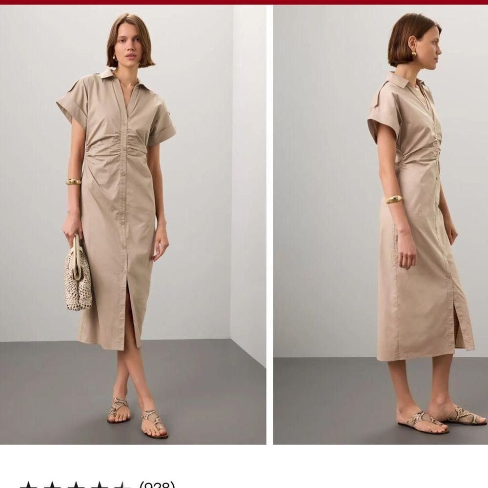 Saunders Collective Beige Ruched Shirt Dress